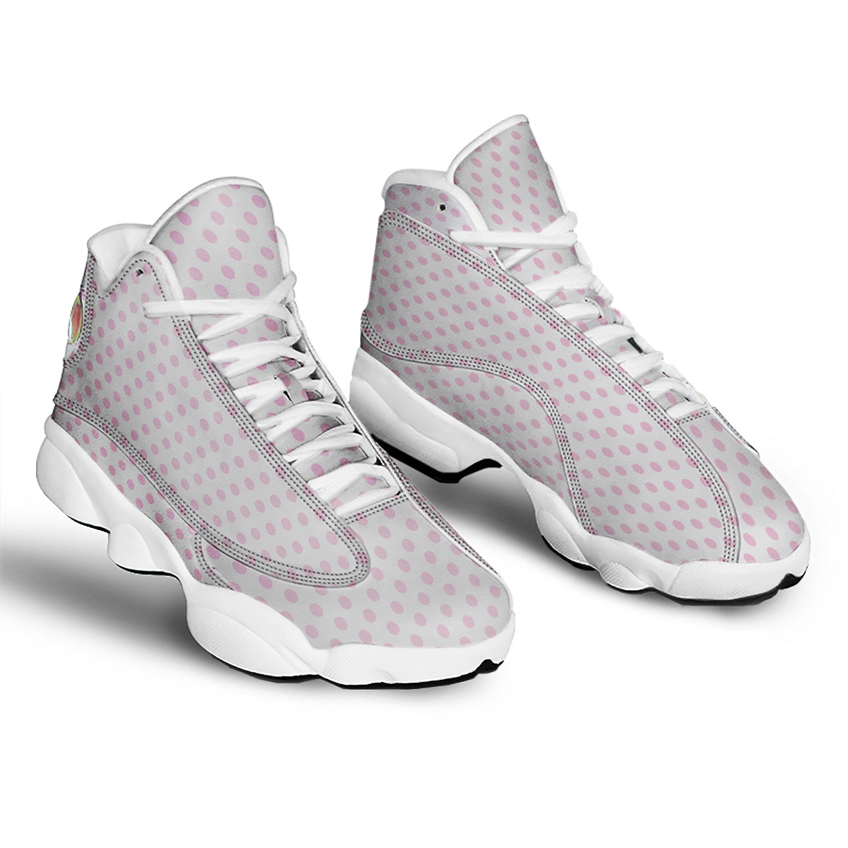 Light Pink Dots And White Print Pattern White Basketball Shoes-grizzshop