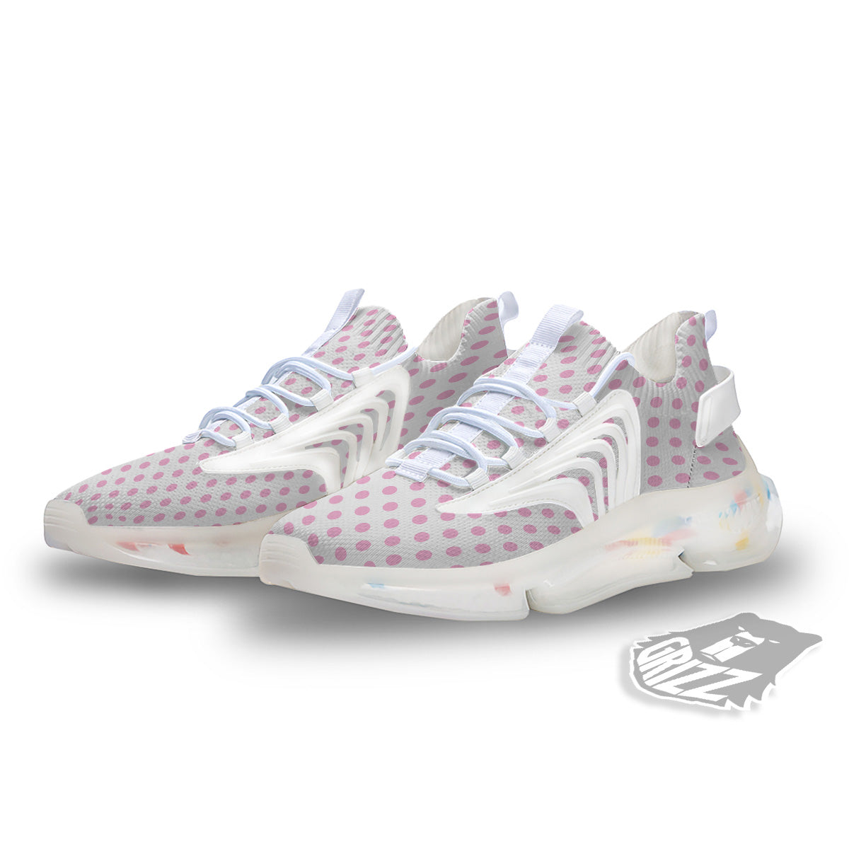 Light Pink Dots And White Print Pattern White Gym Shoes-grizzshop