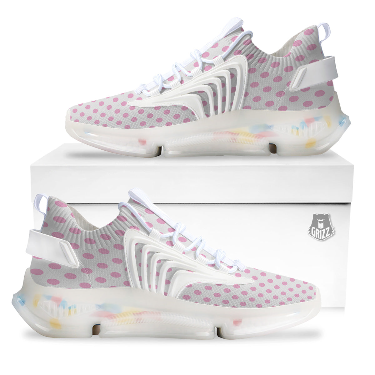 Light Pink Dots And White Print Pattern White Gym Shoes-grizzshop