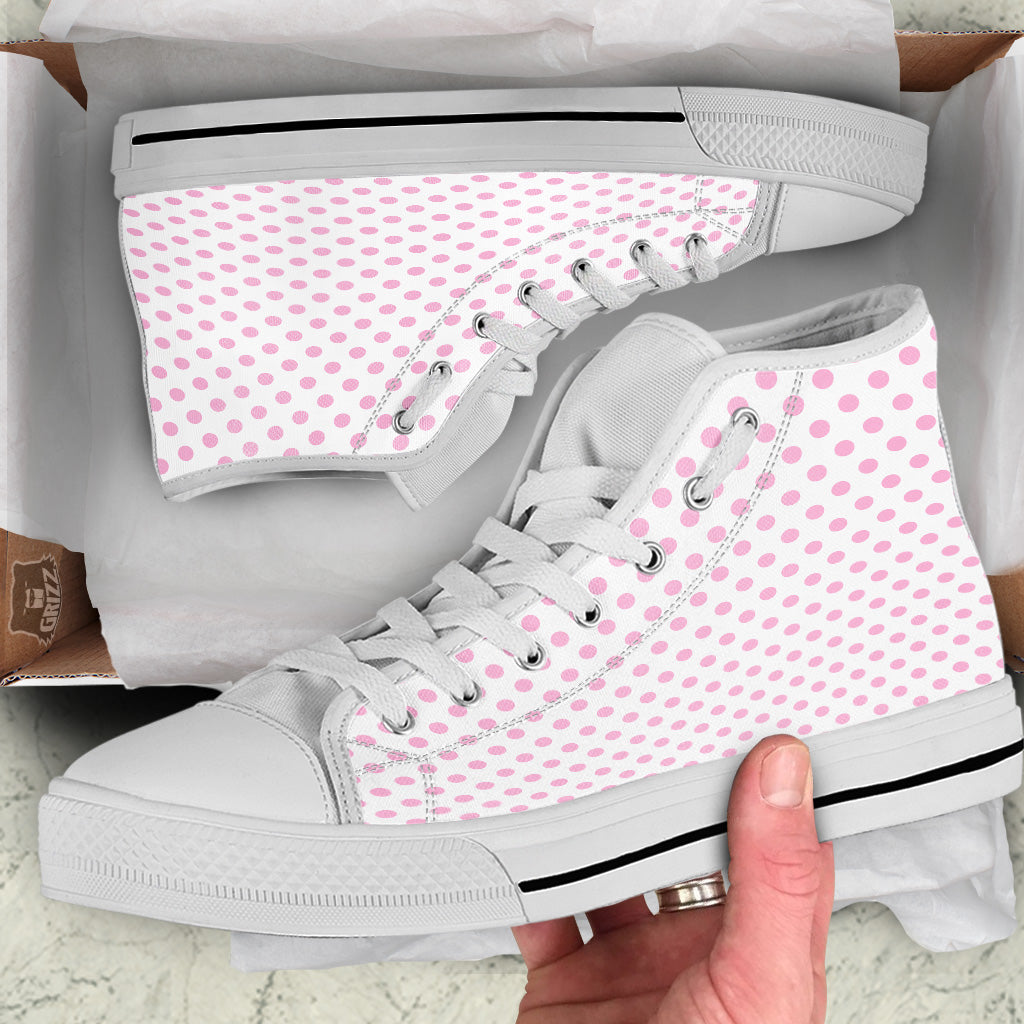 Light Pink Dots And White Print Pattern White High Top Shoes-grizzshop