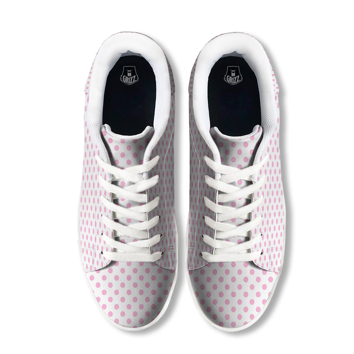Light Pink Dots And White Print Pattern White Low Top Sneakers-grizzshop