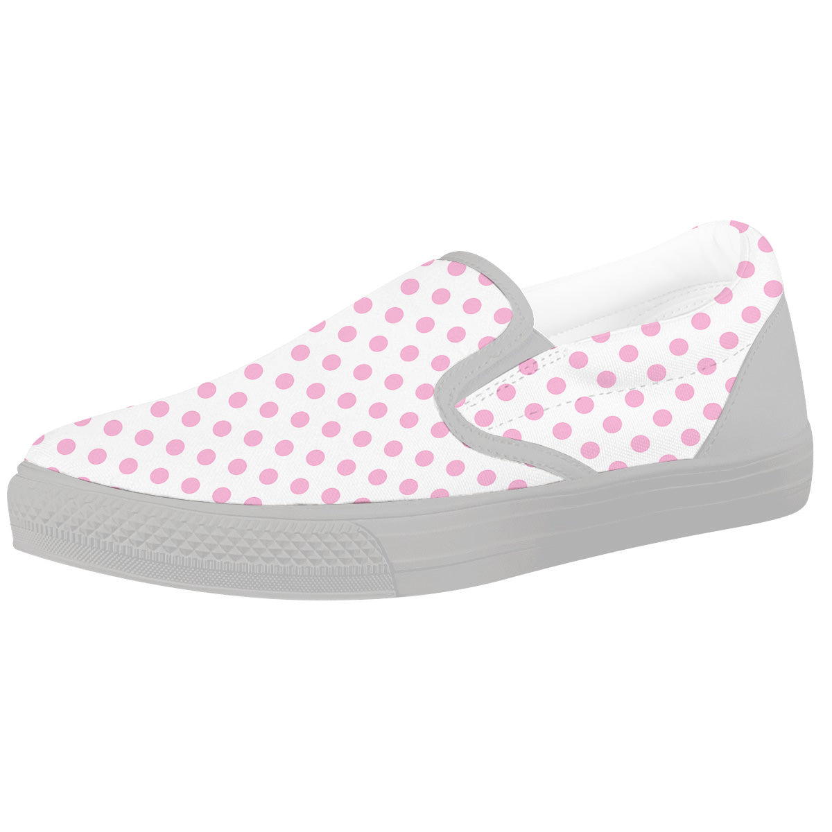 Light Pink Dots And White Print Pattern White Slip On Shoes-grizzshop