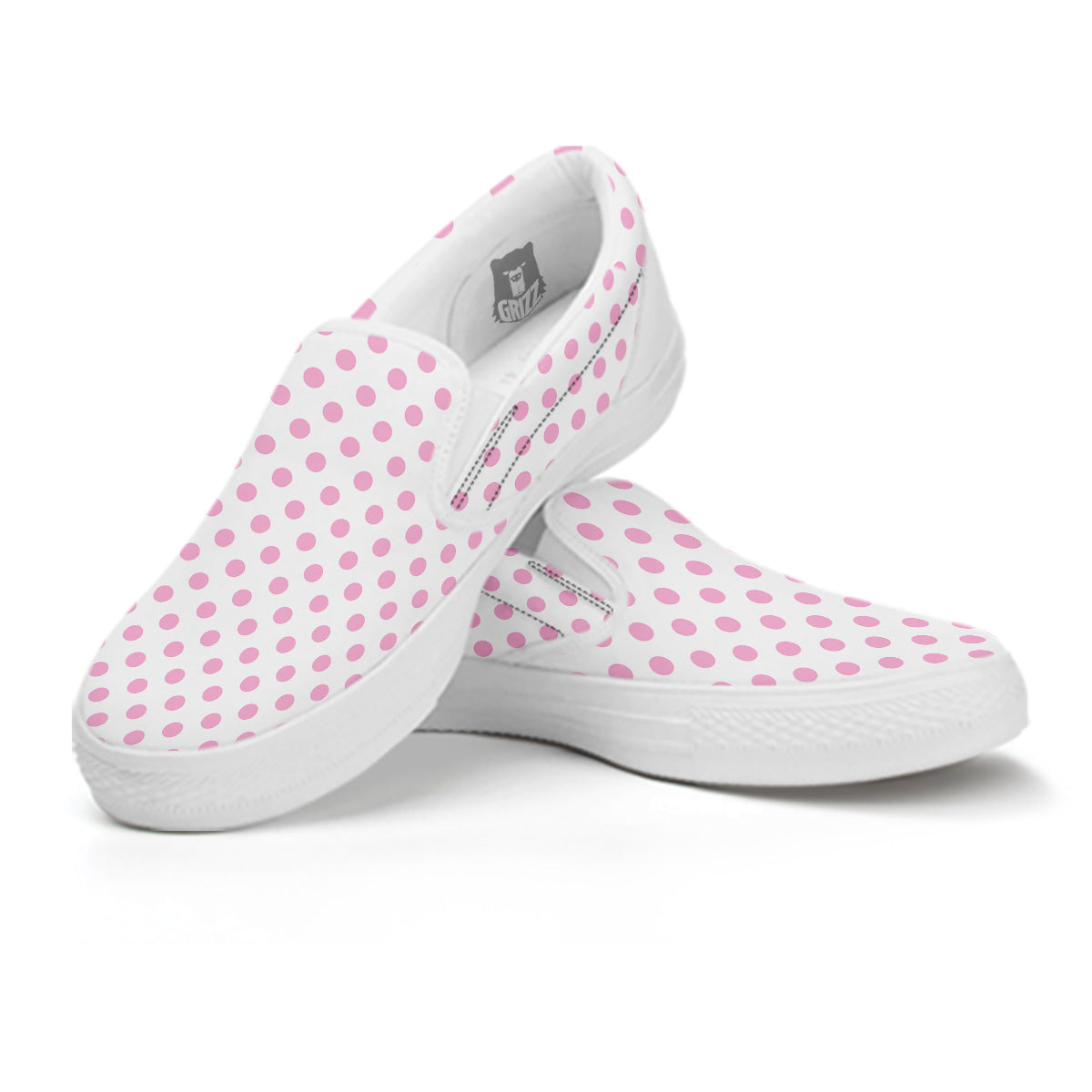 Light Pink Dots And White Print Pattern White Slip On Shoes-grizzshop