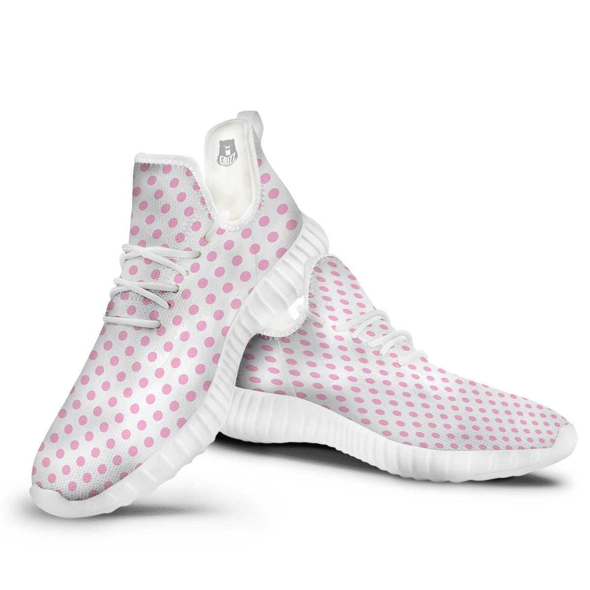 Light Pink Dots And White Print Pattern White Walking Shoes-grizzshop