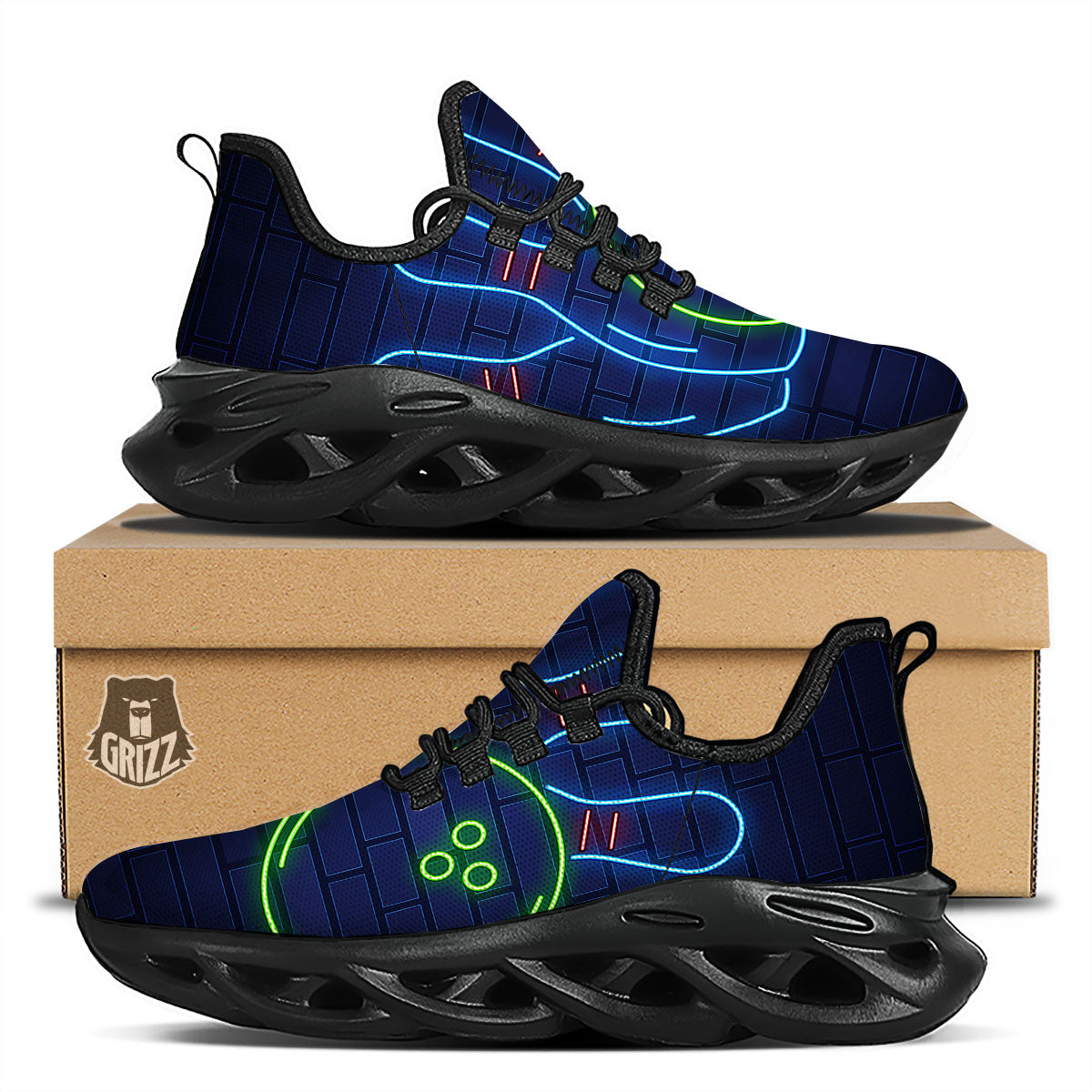 Light Up Bowling Pins Print Black Running Shoes-grizzshop