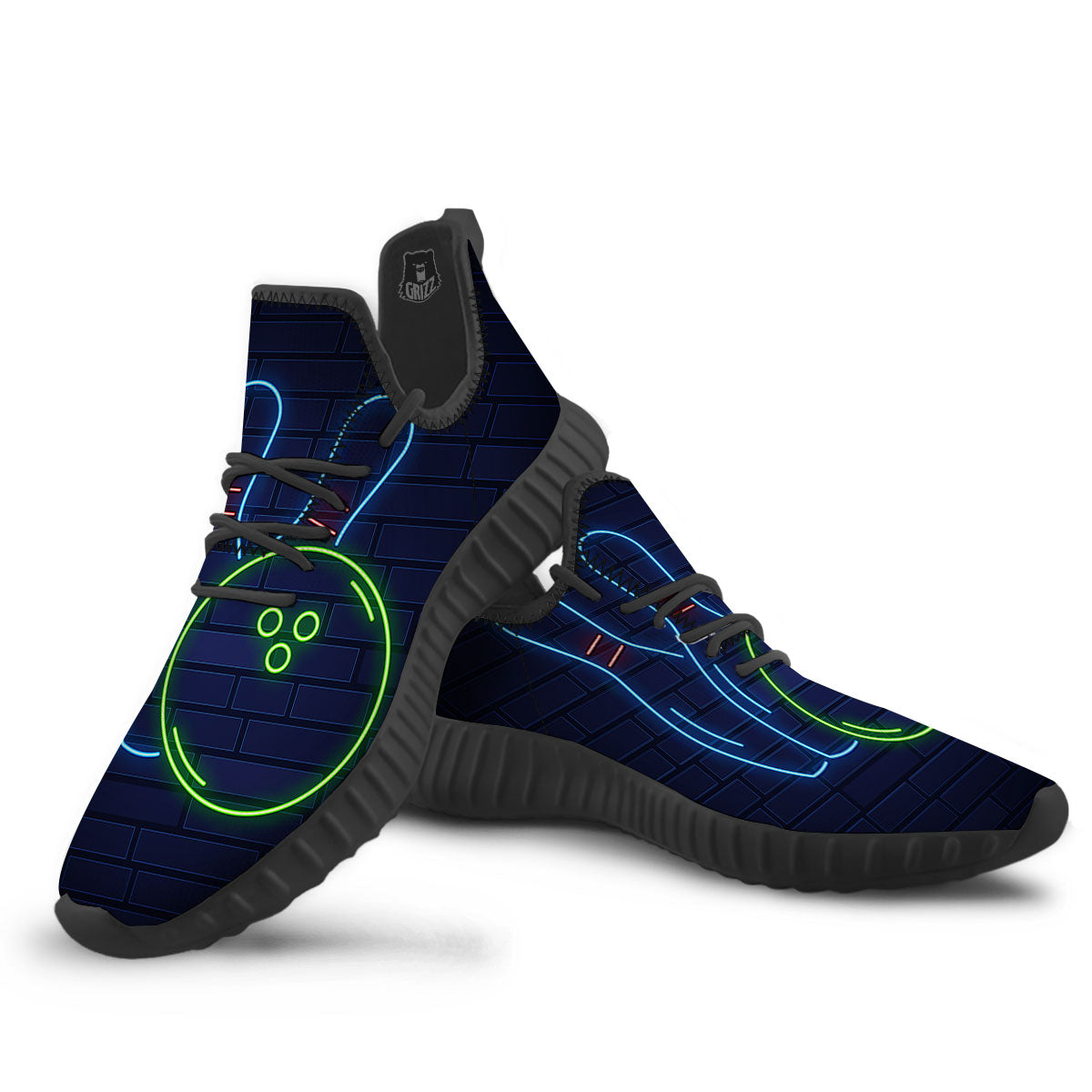 Light Up Bowling Pins Print Black Walking Shoes-grizzshop