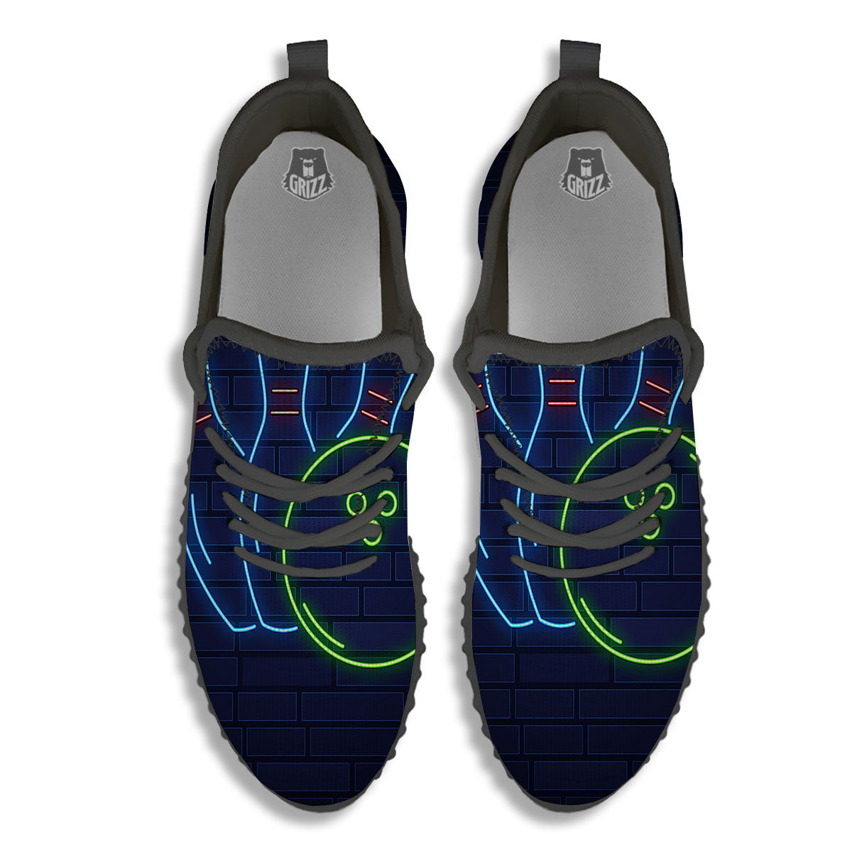 Light Up Bowling Pins Print Black Walking Shoes-grizzshop