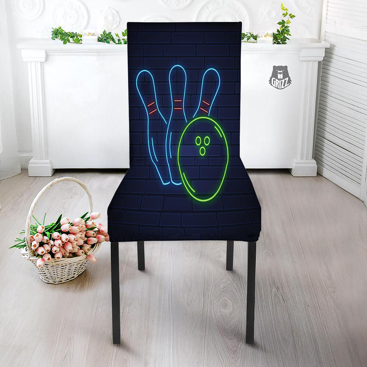 Light Up Bowling Pins Print Dining Chair Slipcover-grizzshop