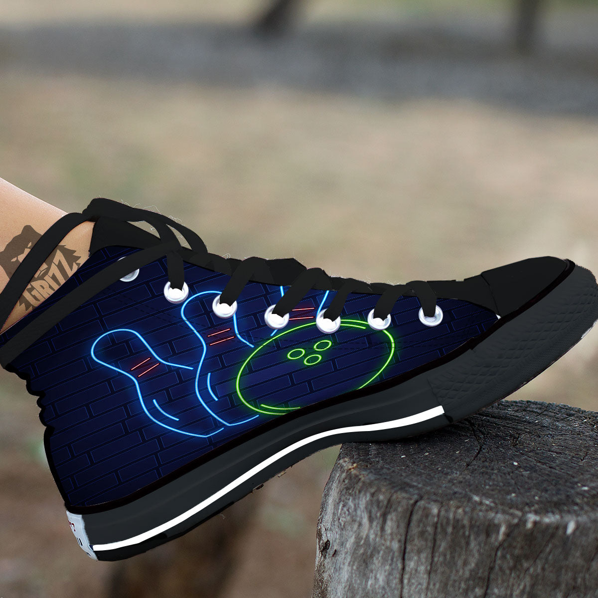 Light Up Bowling Pins Print High Top Shoes-grizzshop