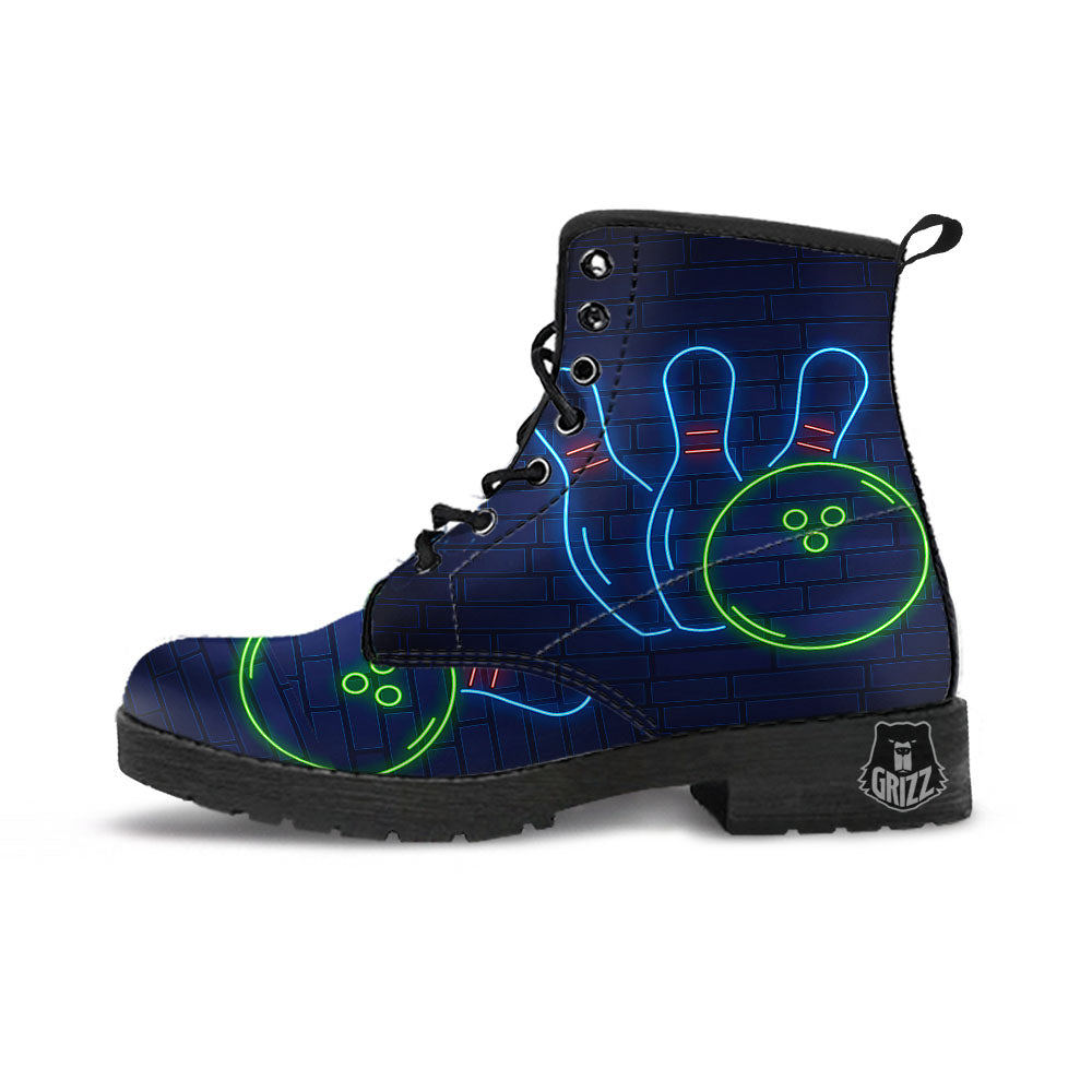Light Up Bowling Pins Print Leather Boots-grizzshop