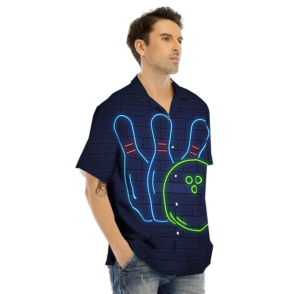 Light Up Bowling Pins Print Men's Hawaiian Shirt-grizzshop