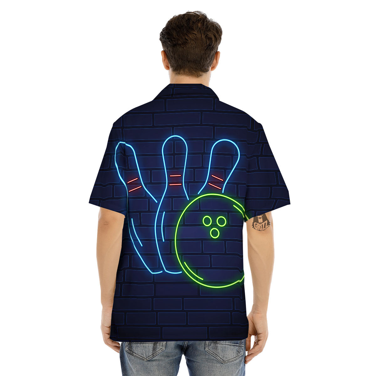 Light Up Bowling Pins Print Men's Hawaiian Shirt-grizzshop