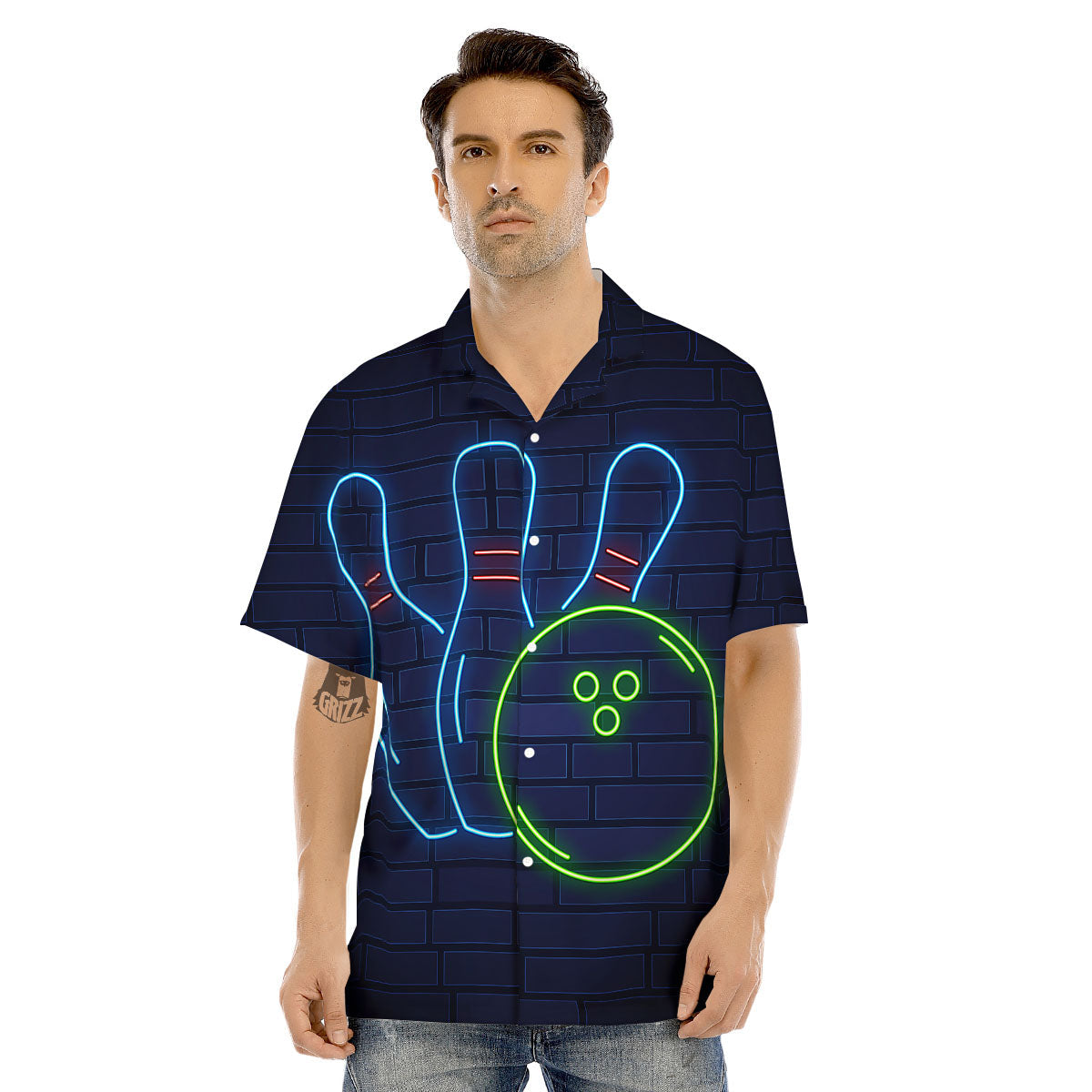 Light Up Bowling Pins Print Men's Hawaiian Shirt-grizzshop