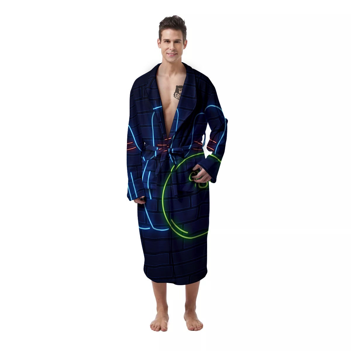 Light Up Bowling Pins Print Men's Robe-grizzshop
