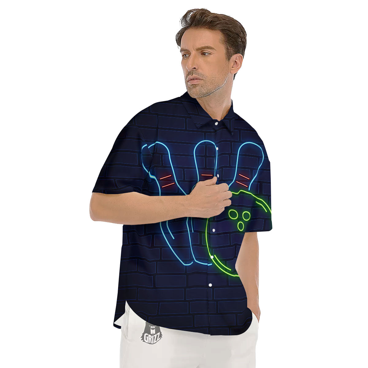 Light Up Bowling Pins Print Men's Short Sleeve Shirts-grizzshop