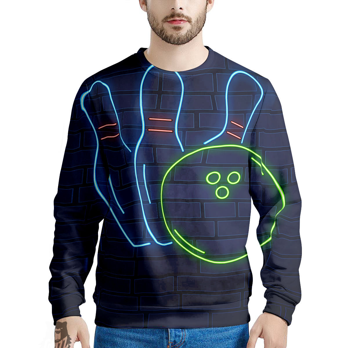 Light Up Bowling Pins Print Men's Sweatshirt-grizzshop