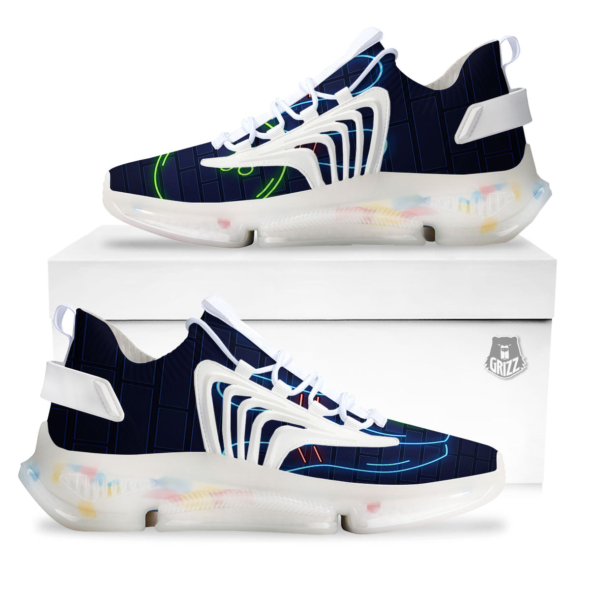Light Up Bowling Pins Print White Gym Shoes-grizzshop
