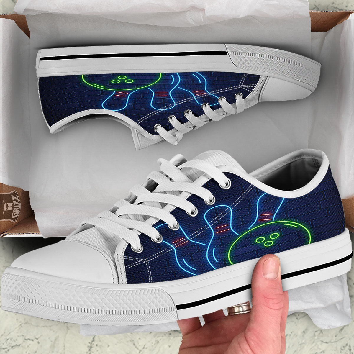 Light Up Bowling Pins Print White Low Top Shoes-grizzshop
