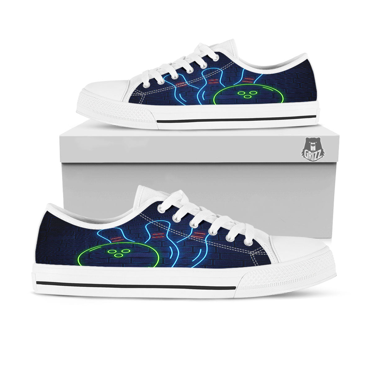 Light Up Bowling Pins Print White Low Top Shoes-grizzshop