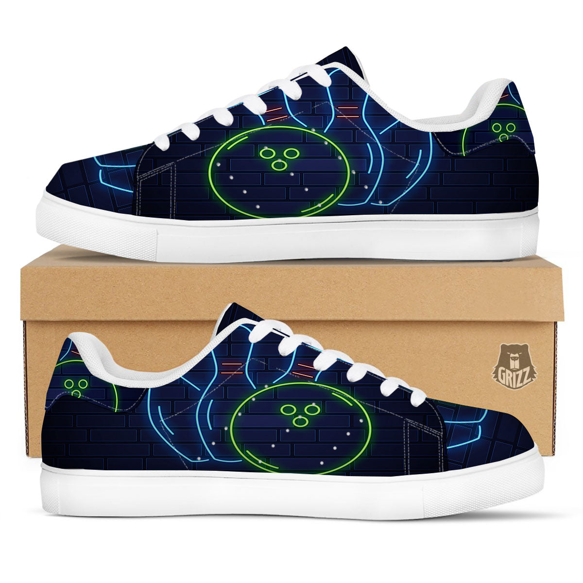 Light Up Bowling Pins Print White Low Top Sneakers-grizzshop