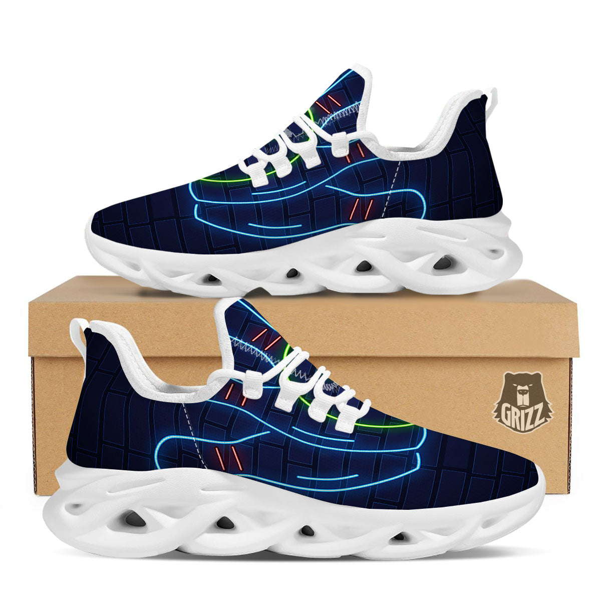 Light Up Bowling Pins Print White Running Shoes-grizzshop