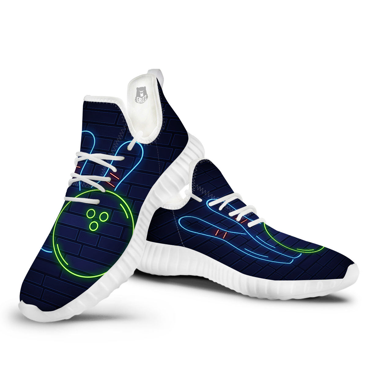 Light Up Bowling Pins Print White Walking Shoes-grizzshop
