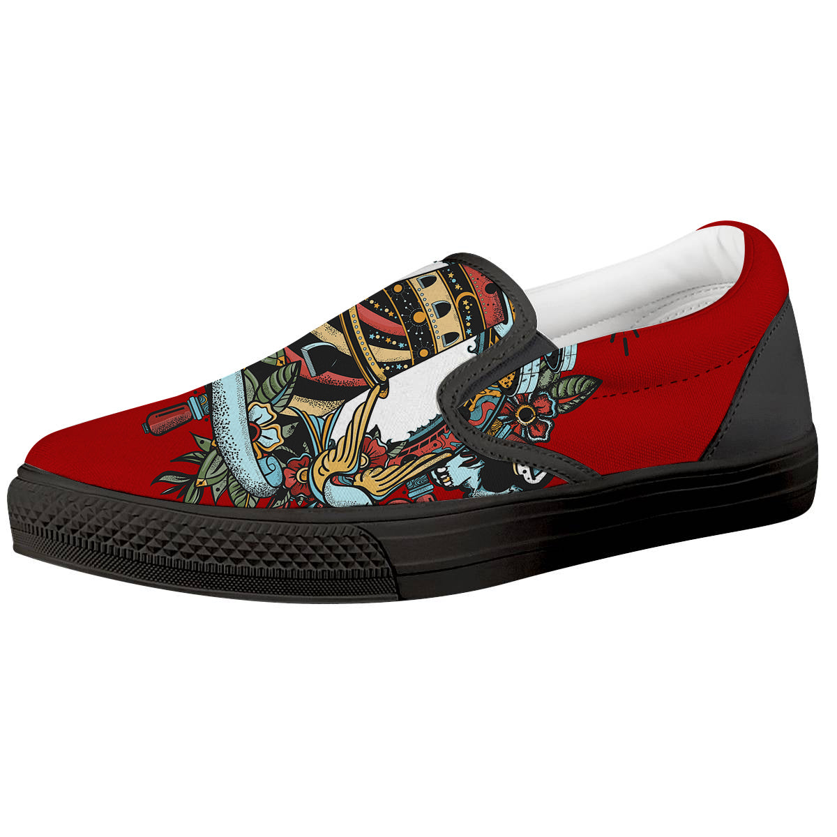 Lighthouse Sea Adventure Tattoo Print Black Slip On Shoes-grizzshop