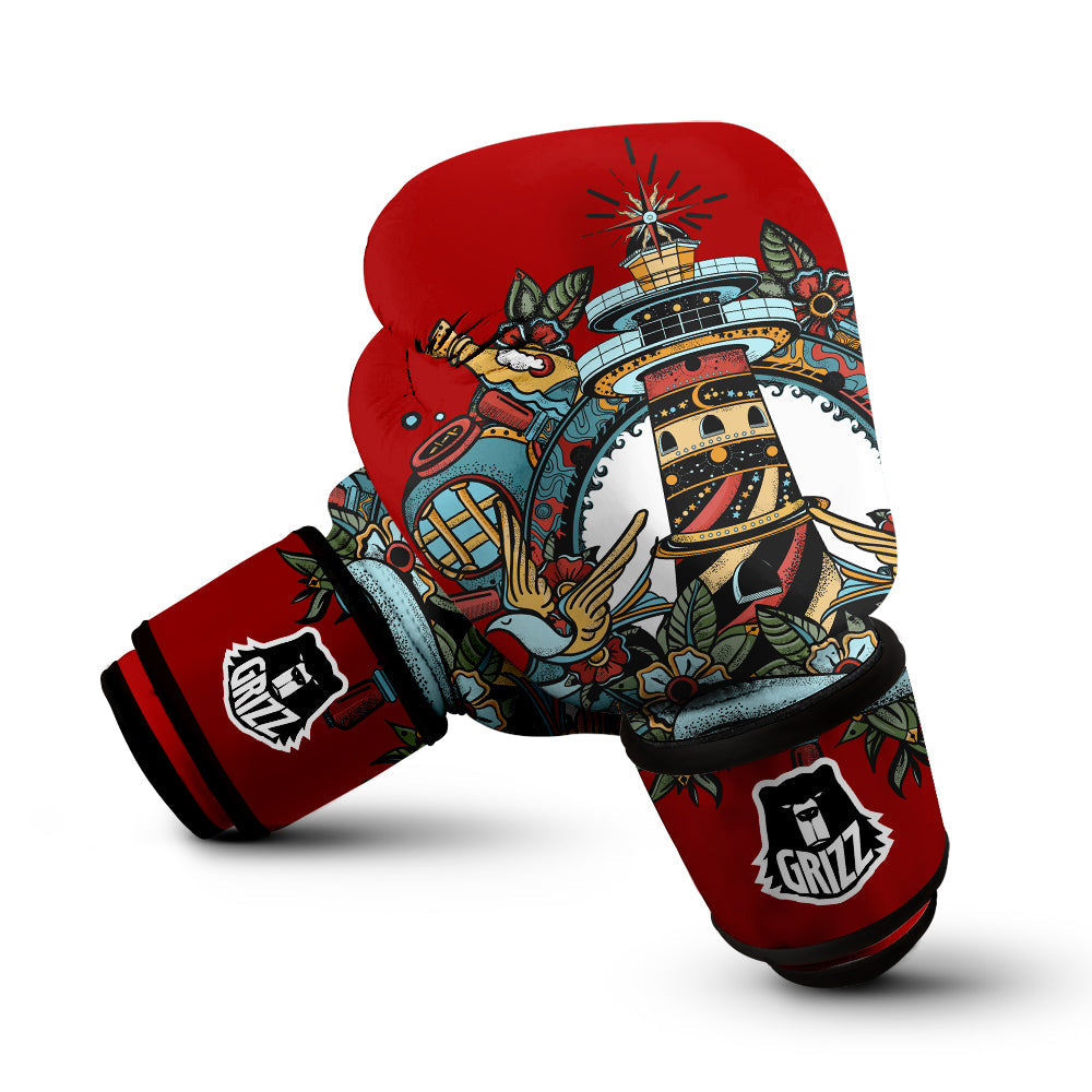 Lighthouse Sea Adventure Tattoo Print Boxing Gloves-grizzshop
