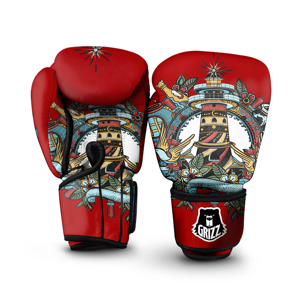 Lighthouse Sea Adventure Tattoo Print Boxing Gloves-grizzshop