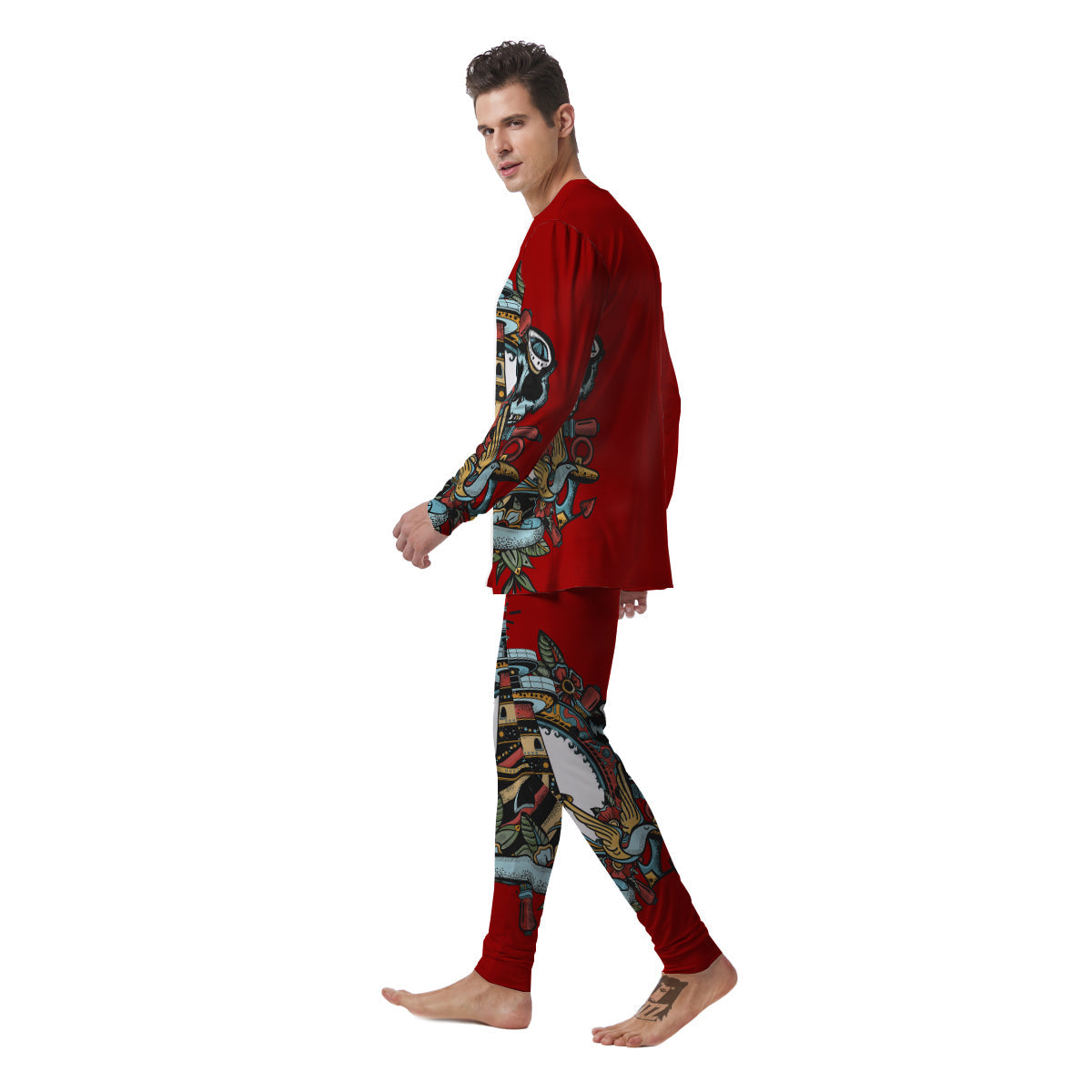 Lighthouse Sea Adventure Tattoo Print Men's Pajamas-grizzshop