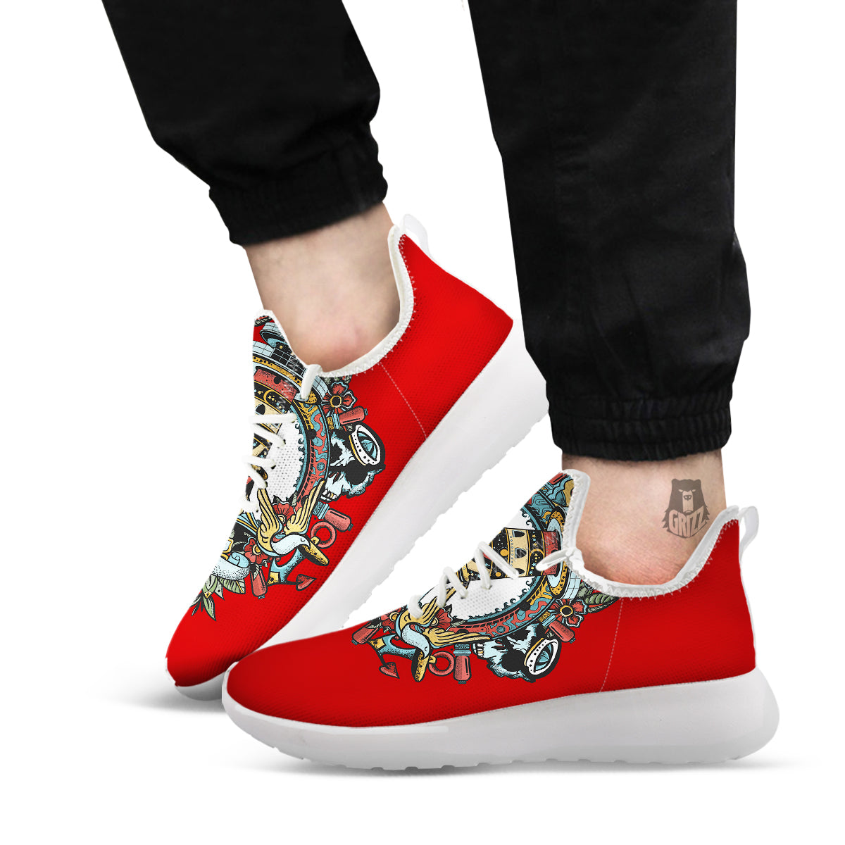 Lighthouse Sea Adventure Tattoo Print White Athletic Shoes-grizzshop