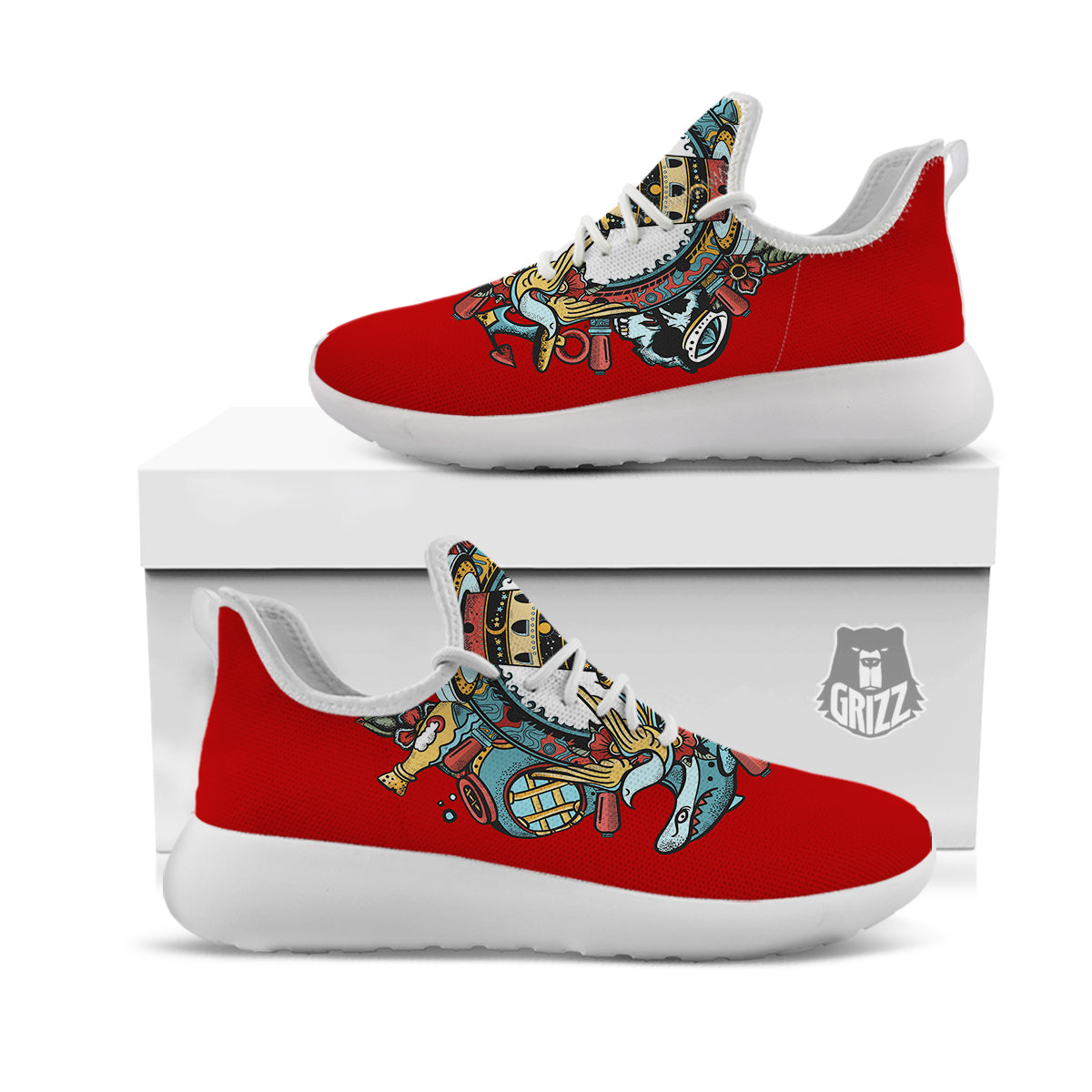 Lighthouse Sea Adventure Tattoo Print White Athletic Shoes-grizzshop