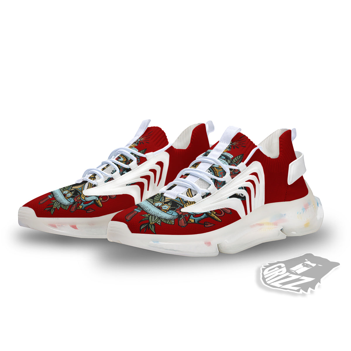 Lighthouse Sea Adventure Tattoo Print White Gym Shoes-grizzshop