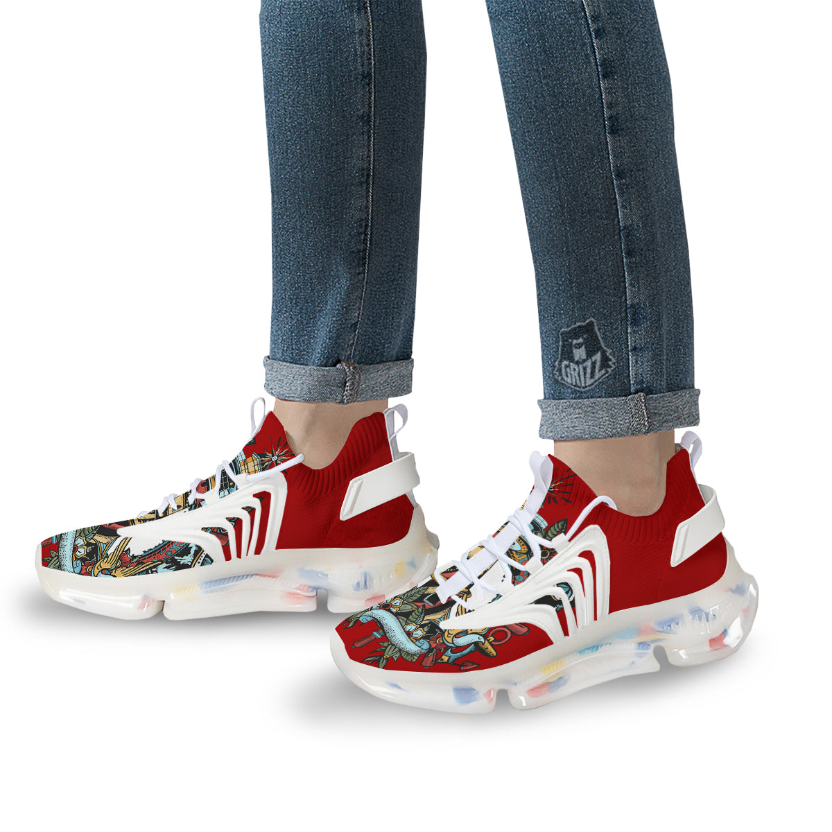 Lighthouse Sea Adventure Tattoo Print White Gym Shoes-grizzshop