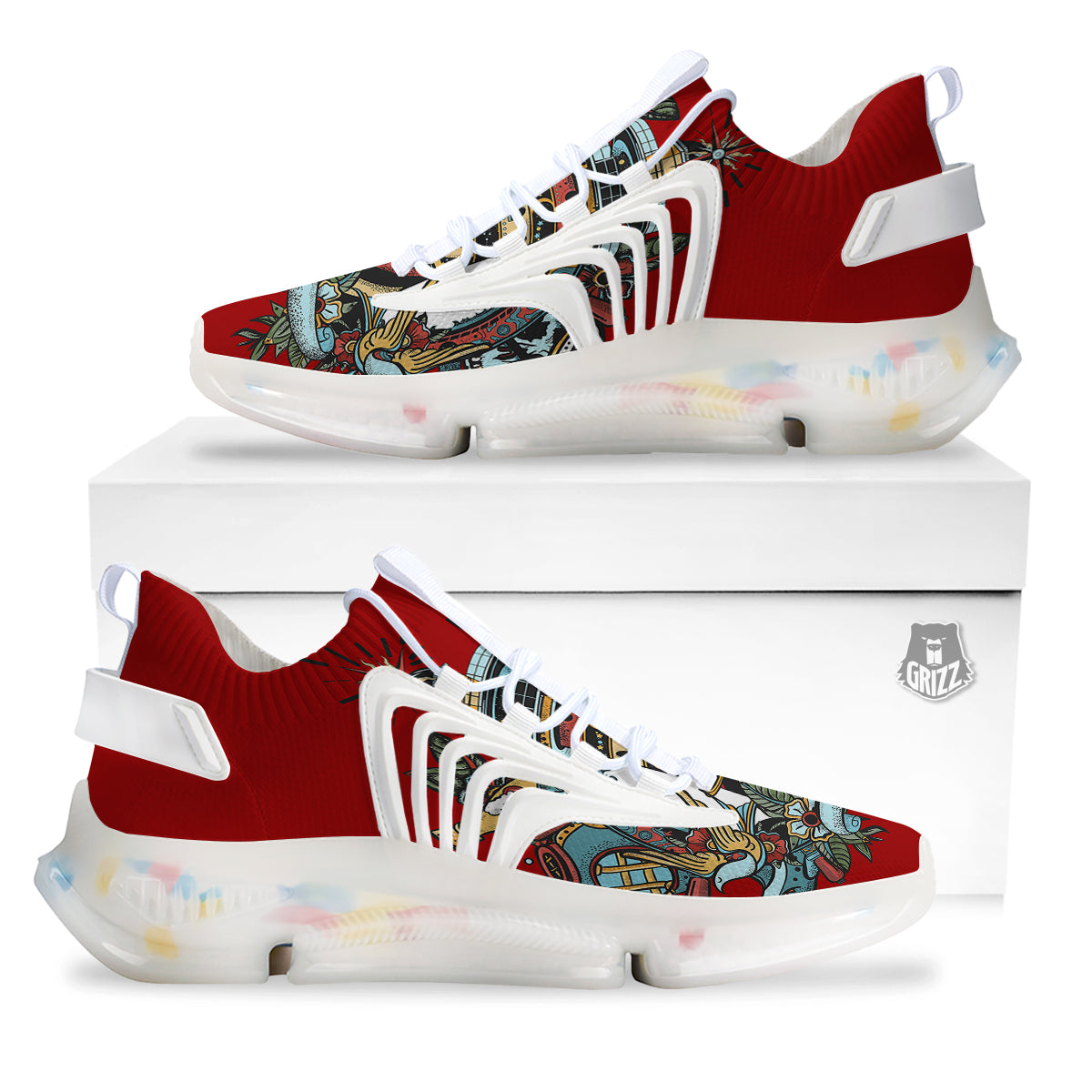 Lighthouse Sea Adventure Tattoo Print White Gym Shoes-grizzshop