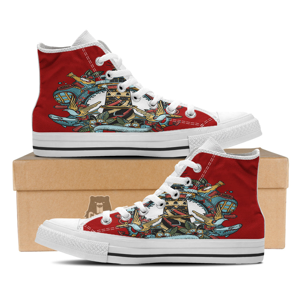 Lighthouse Sea Adventure Tattoo Print White High Top Shoes-grizzshop