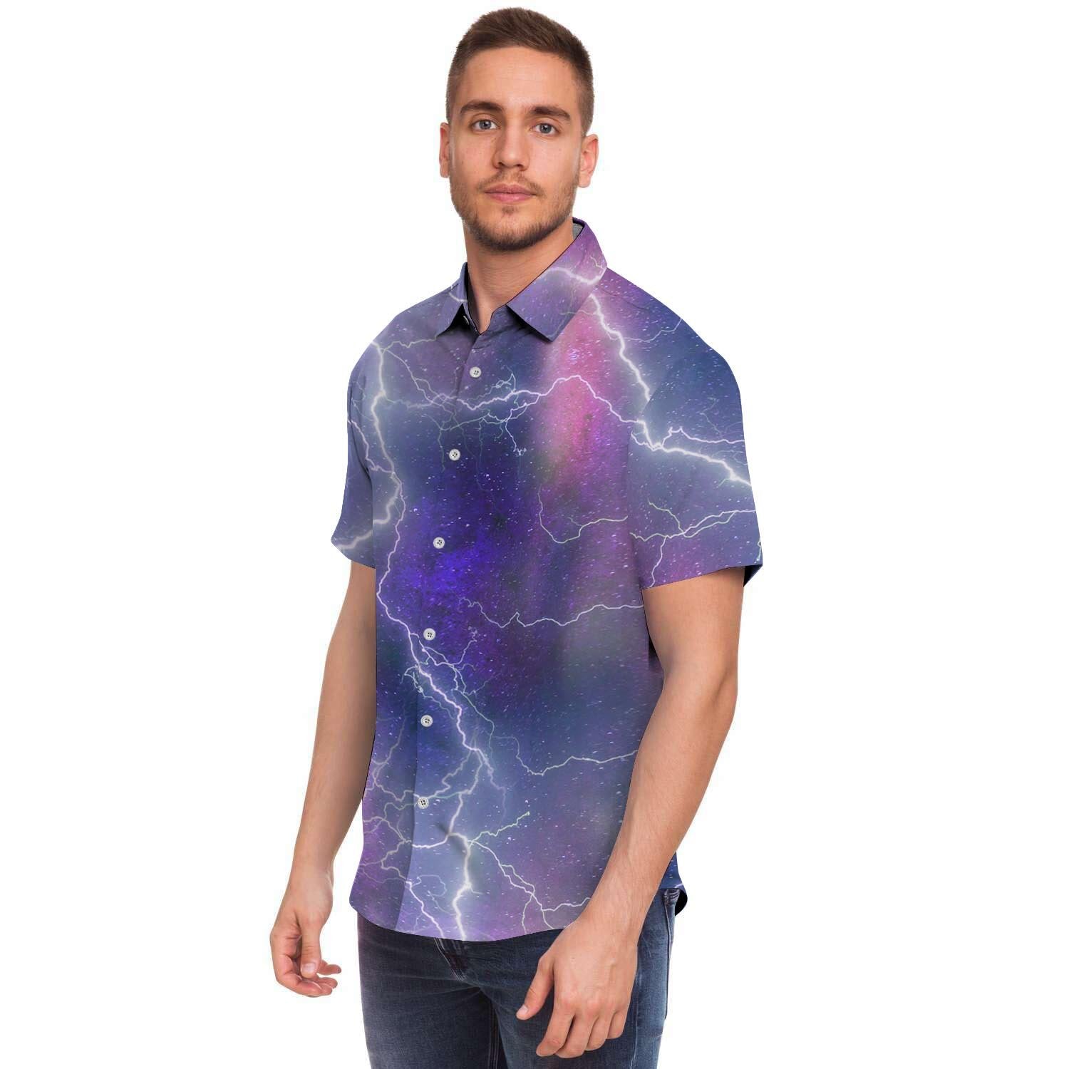 Lightning Aurora Galaxy Space Men's Short Sleeve Shirt-grizzshop