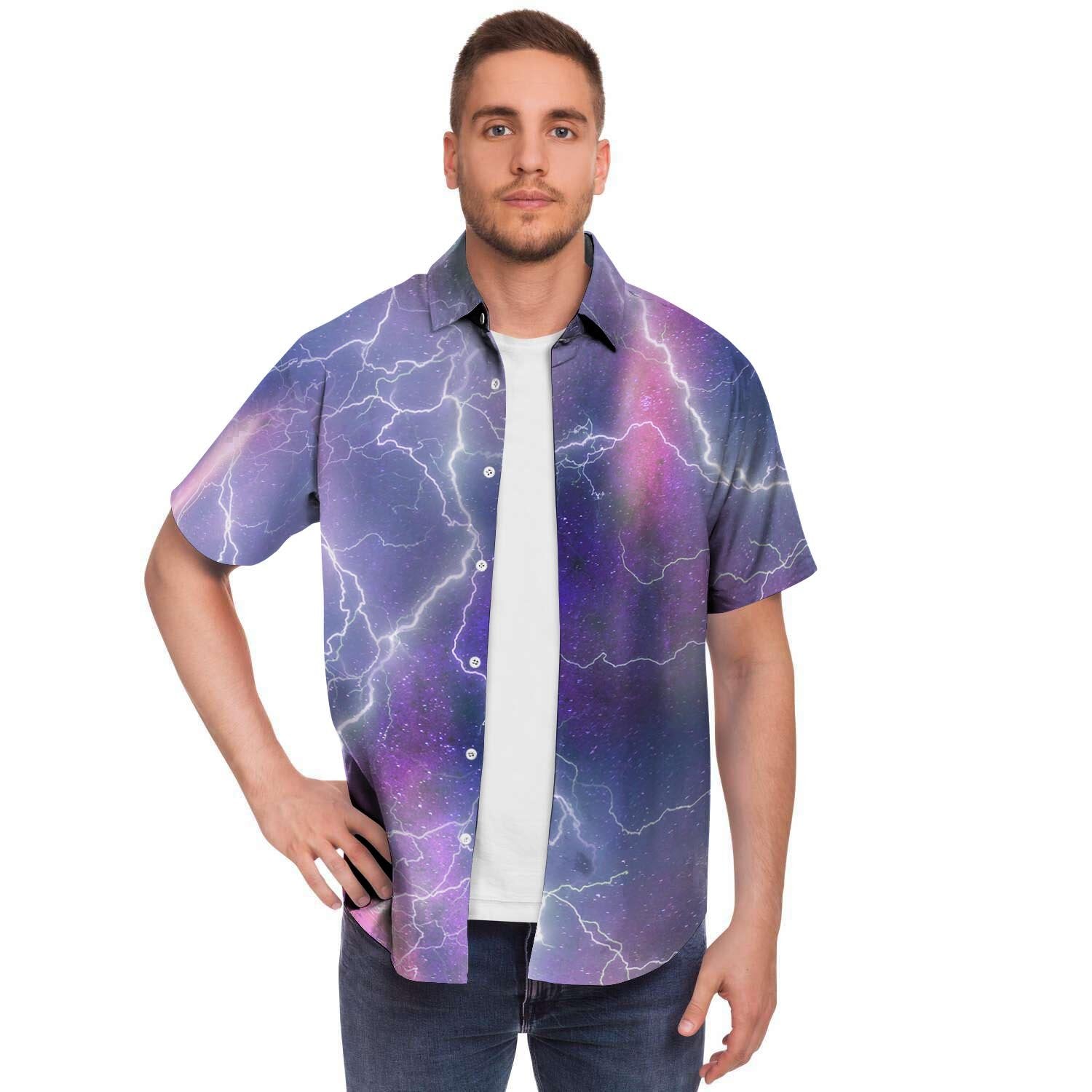 Lightning Aurora Galaxy Space Men's Short Sleeve Shirt-grizzshop