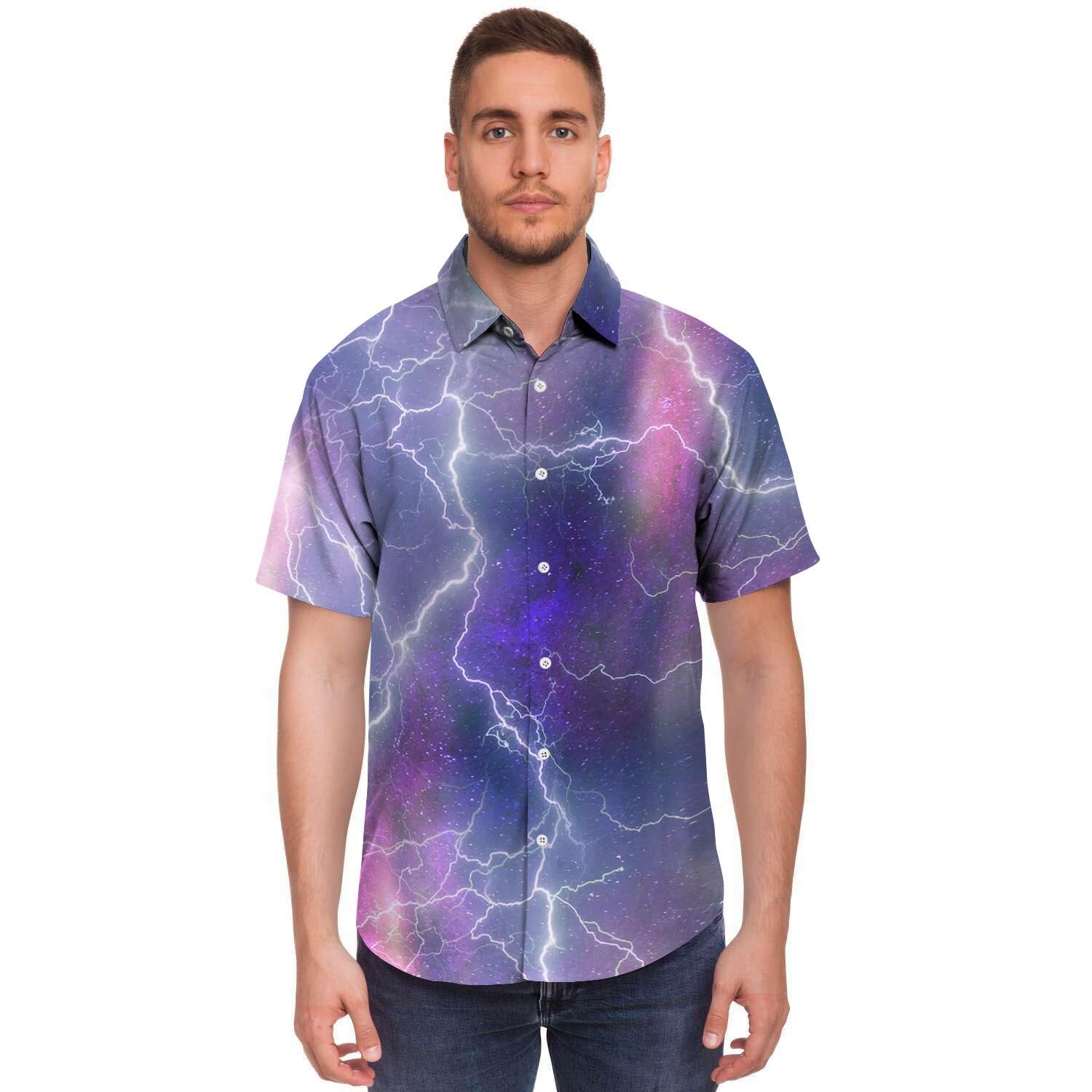 Lightning Aurora Galaxy Space Men's Short Sleeve Shirt-grizzshop
