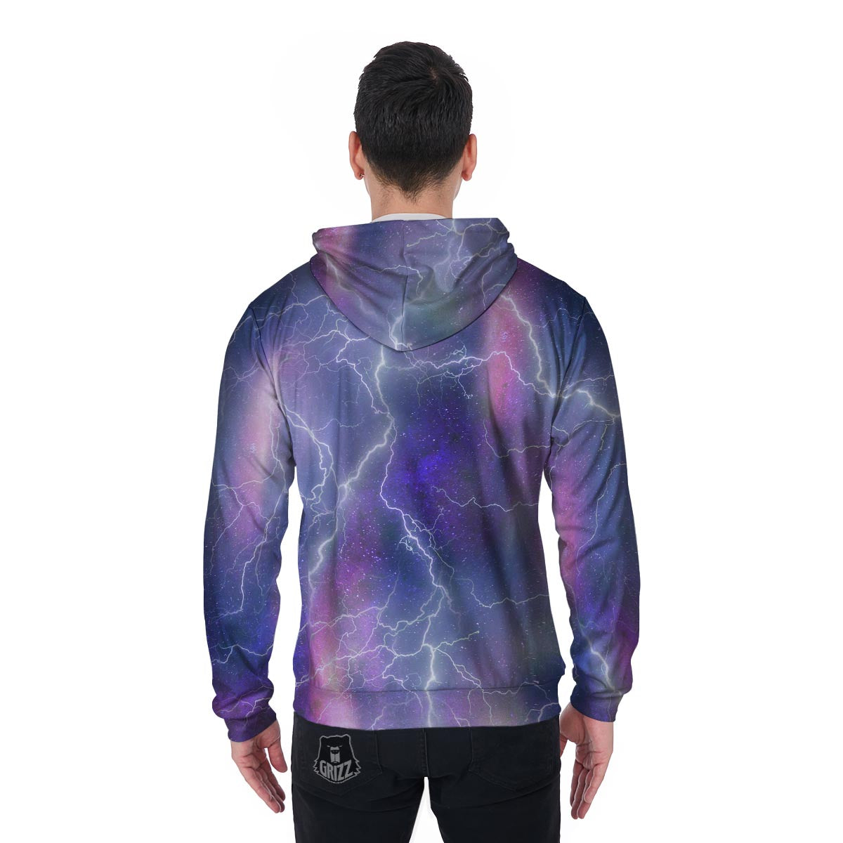 Lightning Aurora Galaxy Space Men's Zip Up Hoodie-grizzshop