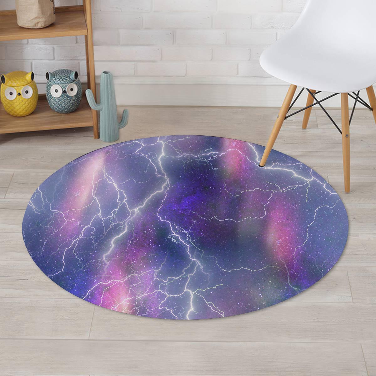 Lightning Aurora Galaxy Space Round Rug-grizzshop