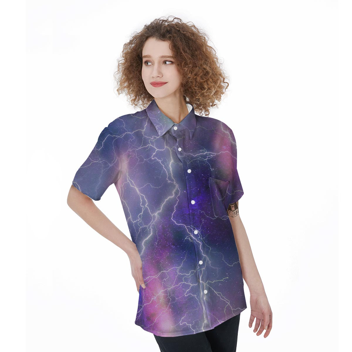 Lightning Aurora Galaxy Space Women's Short Sleeve Shirts-grizzshop