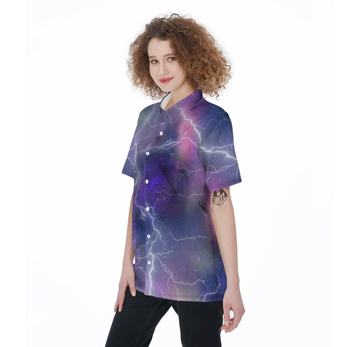 Lightning Aurora Galaxy Space Women's Short Sleeve Shirts-grizzshop