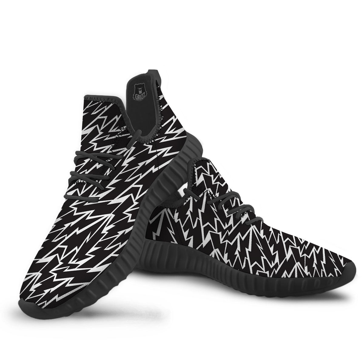 Lightning Black And White Print Pattern Black Walking Shoes-grizzshop