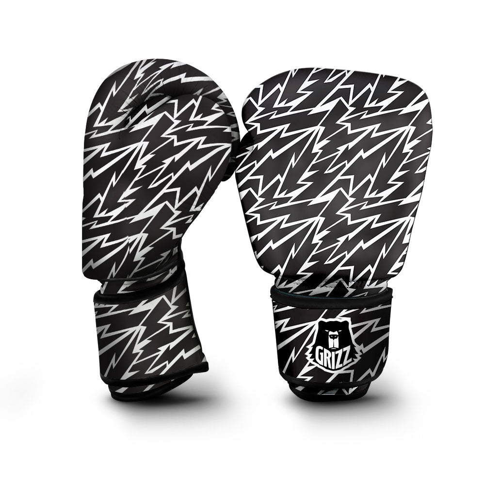 Lightning Black And White Print Pattern Boxing Gloves-grizzshop