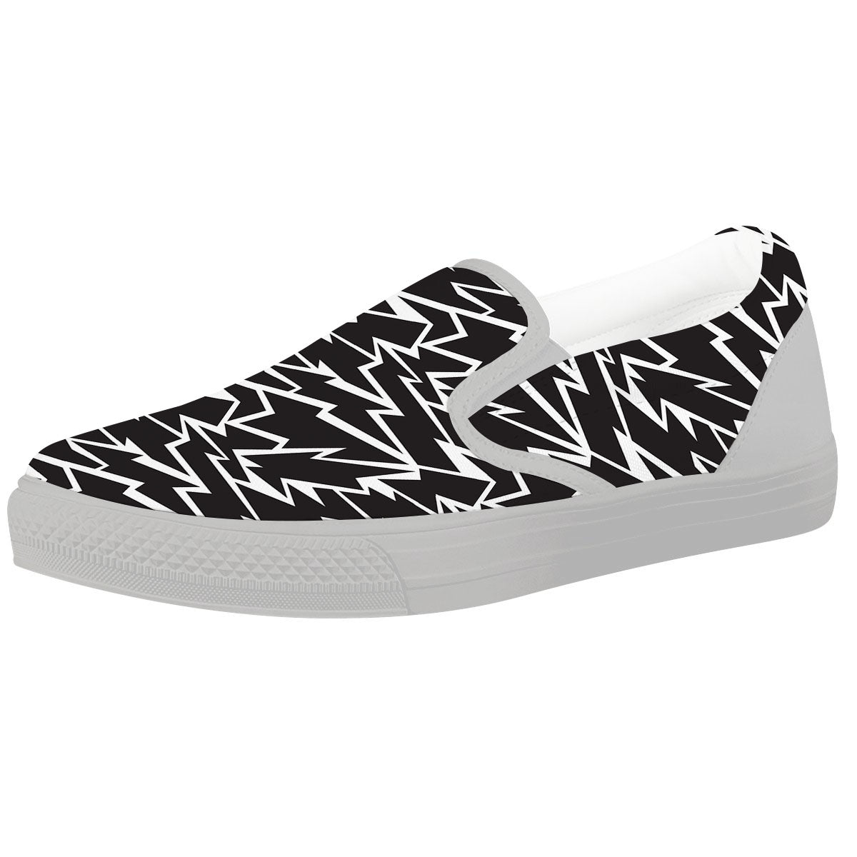 Lightning Black And White Print Pattern White Slip On Shoes-grizzshop