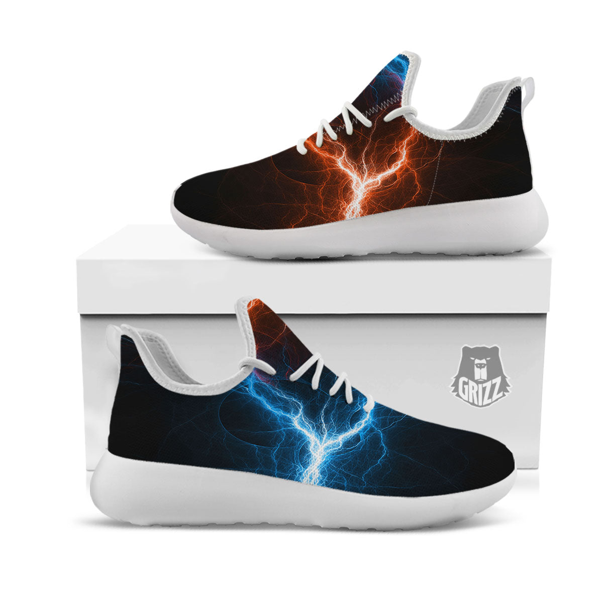 Lightning Blue And Red Print White Athletic Shoes-grizzshop