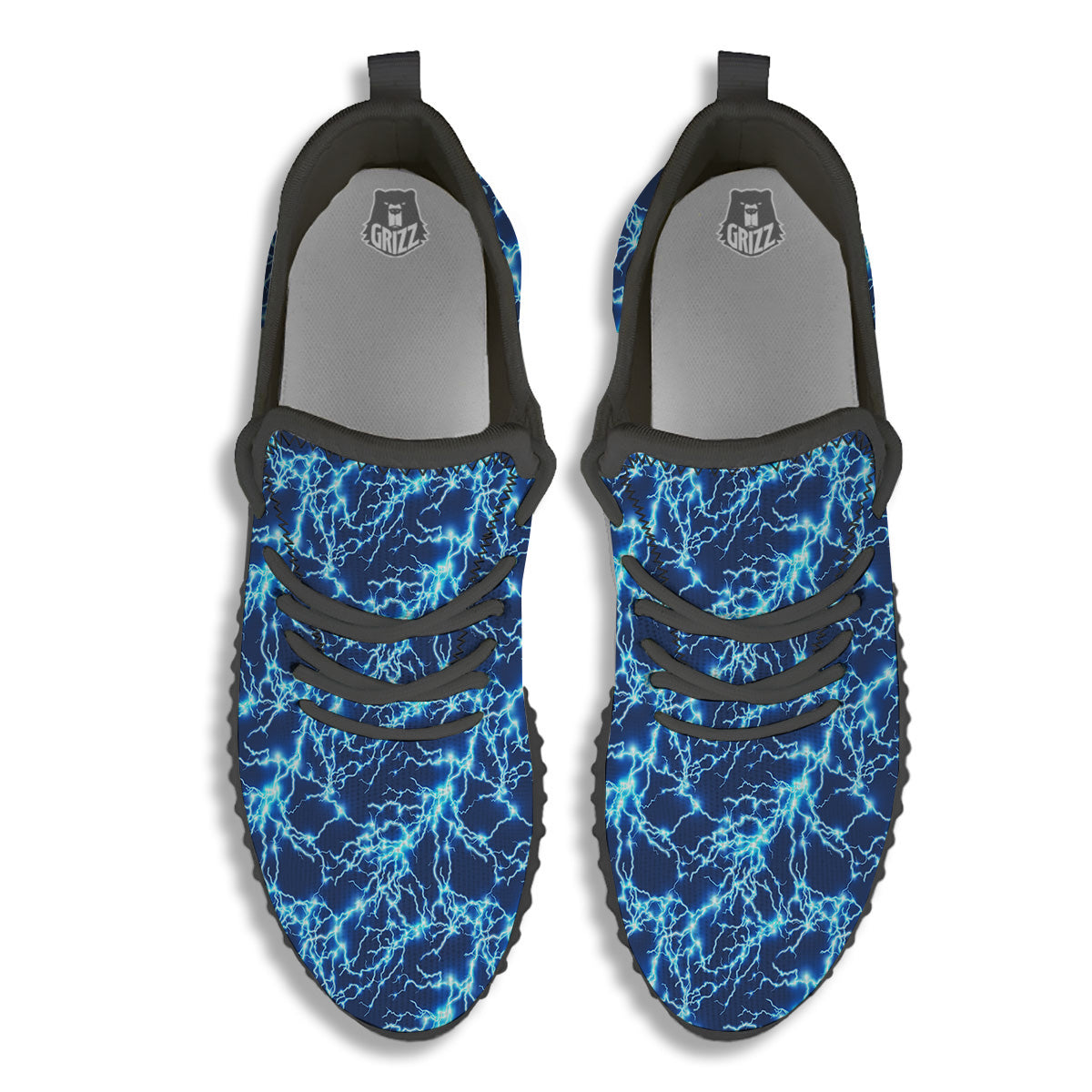 Lightning Blue Electric Print Black Walking Shoes-grizzshop