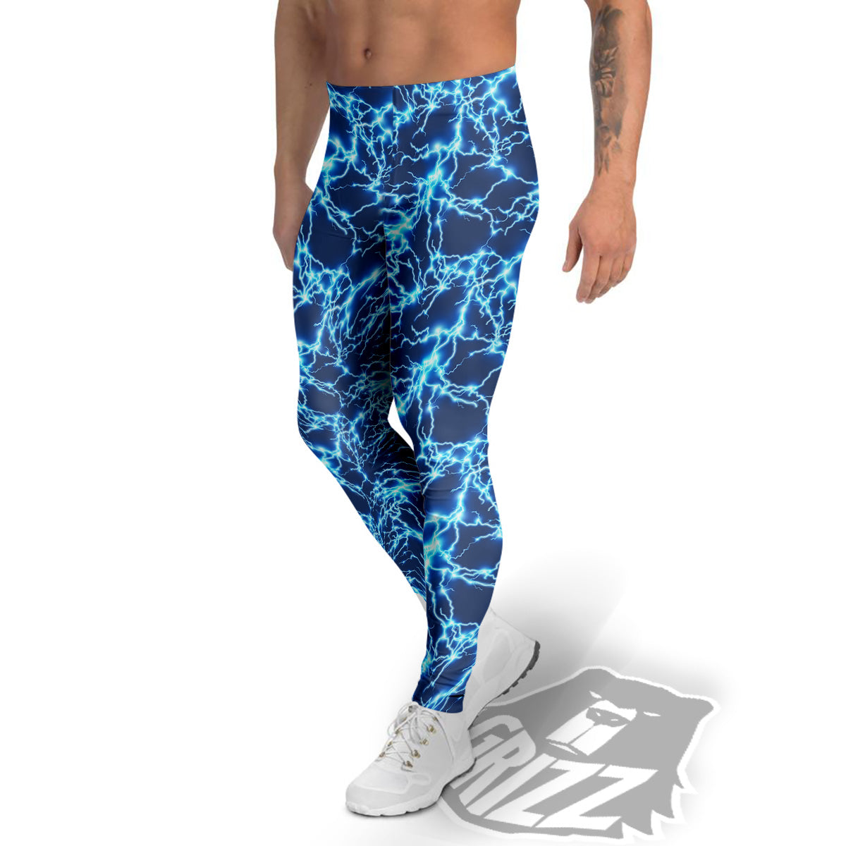 Lightning Blue Electric Print Men's Leggings-grizzshop
