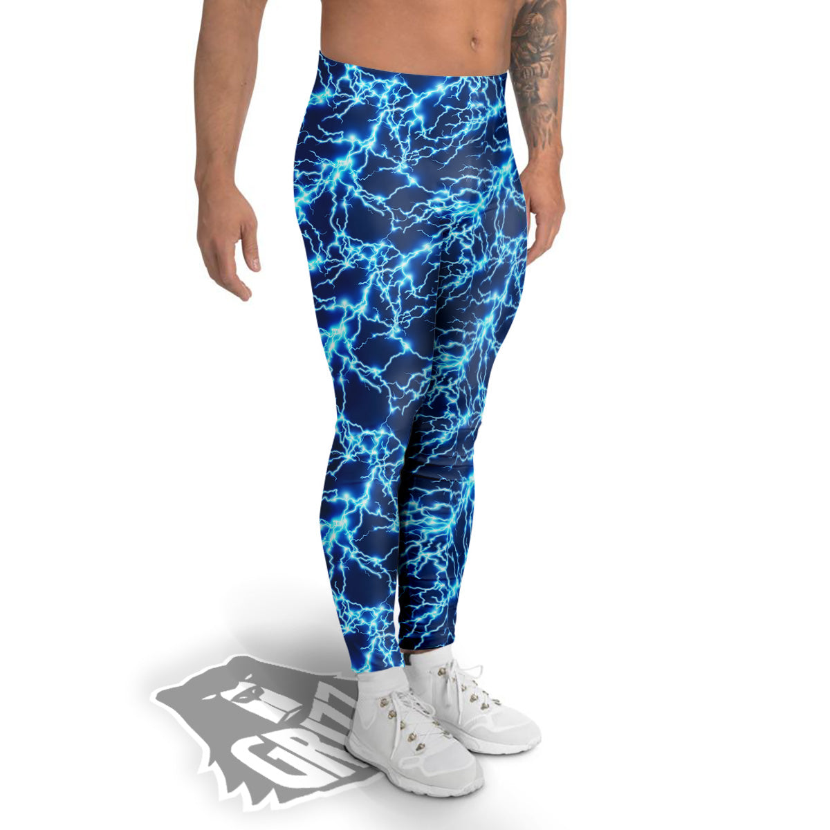Lightning Blue Electric Print Men's Leggings-grizzshop